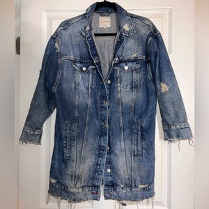 Zara distressed denim jacket with saying on the back, size M